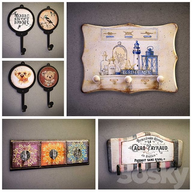 Wall hangers for clothes, keys, bags, towels