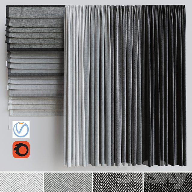 A set of curtains + a set of Roman curtains 1. Gray scale