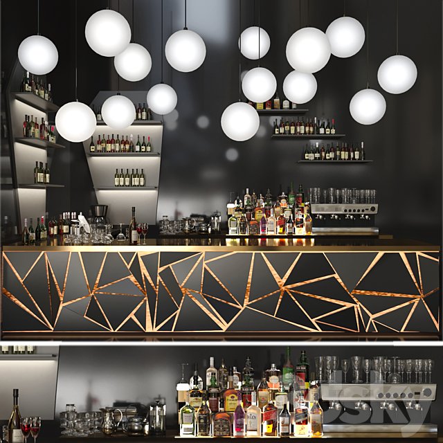 A bar counter with a beautiful backlight and a collection of alcohol. Restaurant