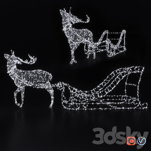 Light volumetric figure Deer and sleigh.