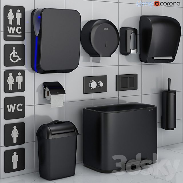 Bathroom accessories set 72 black (Jofel, Brabantia, Satino Black, BXG, Katrin, Viega)