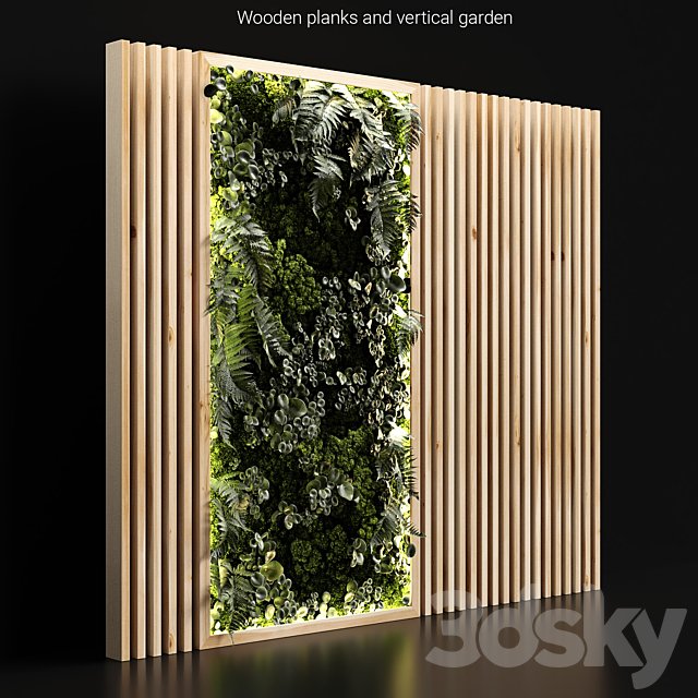 Wooden planks and vertical garden