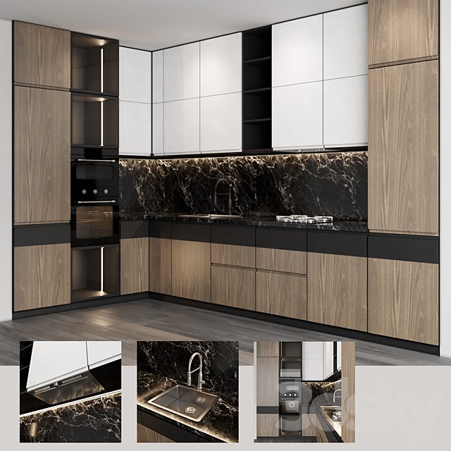 Modern kitchen with wood facades