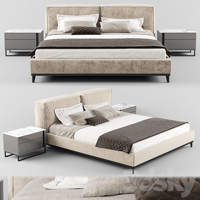 Modern fabric bed with upholstered headboard 01