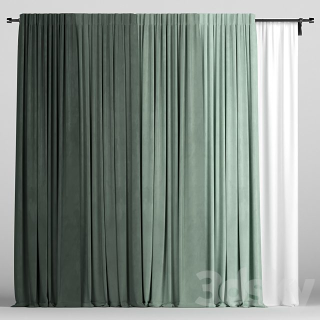 Green curtains with tulle