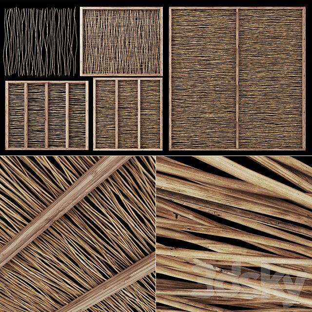 Ceiling wood thin branch beam n1 / Wooden ceiling made of thin branches on beams
