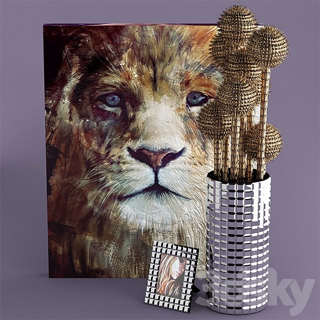 Mirrored vase, photo frame and picture