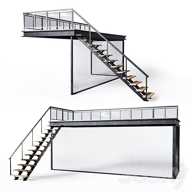 Metal stair with fencing