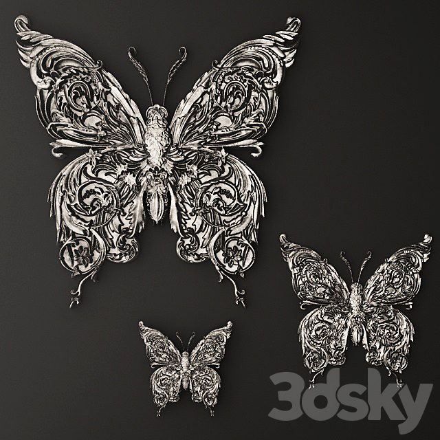 Stucco, butterfly decor.