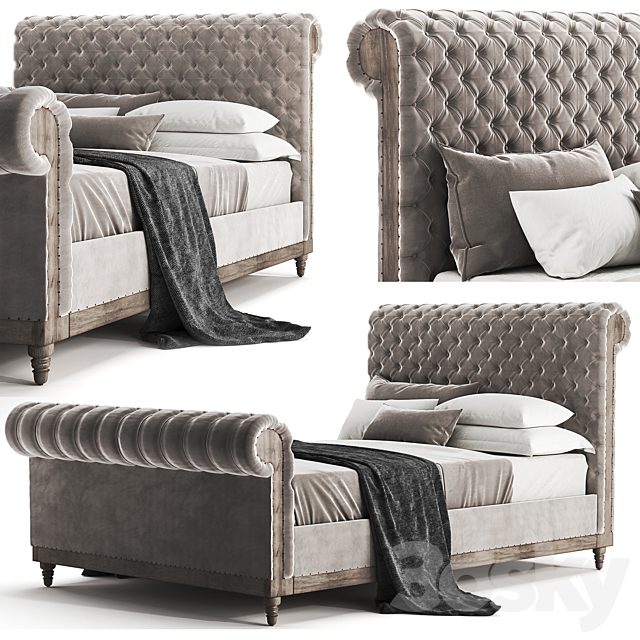 RH Chesterfield Bed with footerboard