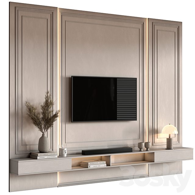 Modern Neoclassical TV Wall with Hidden Light | Luxury TV Wall Design
