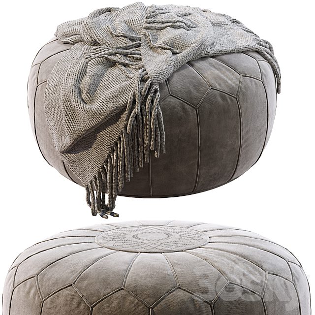 Vintage Round Moroccan  Pouf Hand Tooled In Marrakech
