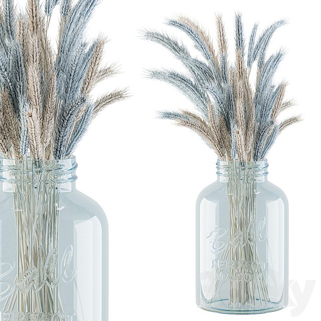 Dry Plants 20 - Blue and Cream Wheat in jam Glass