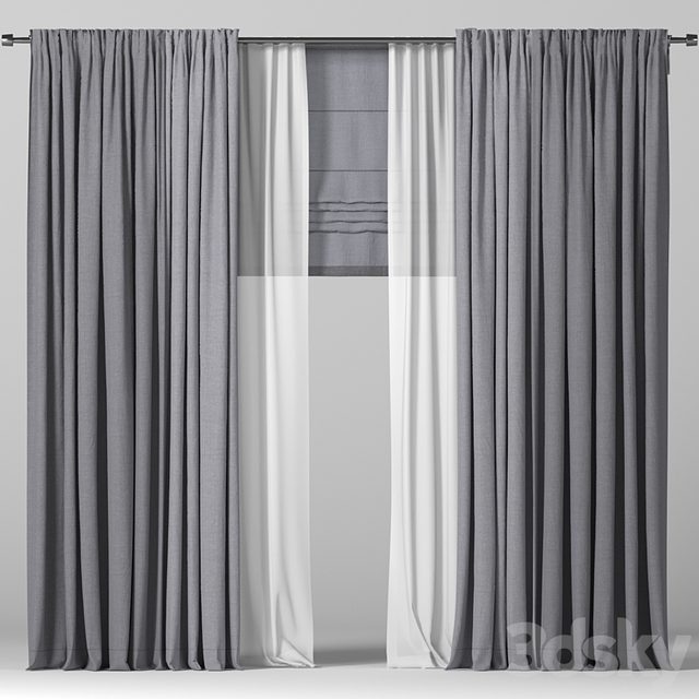 Curtains in two colors + roman blind.