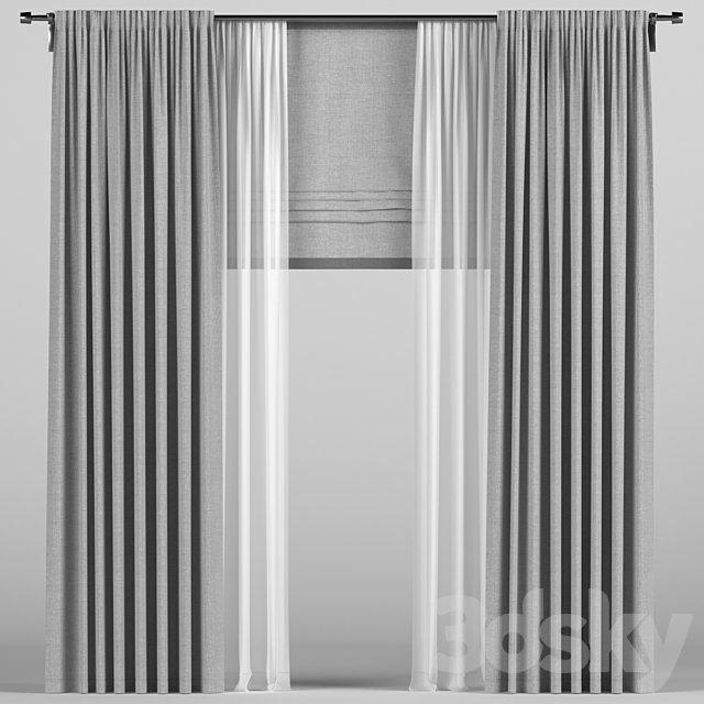 Curtains with tulle and roman blinds.