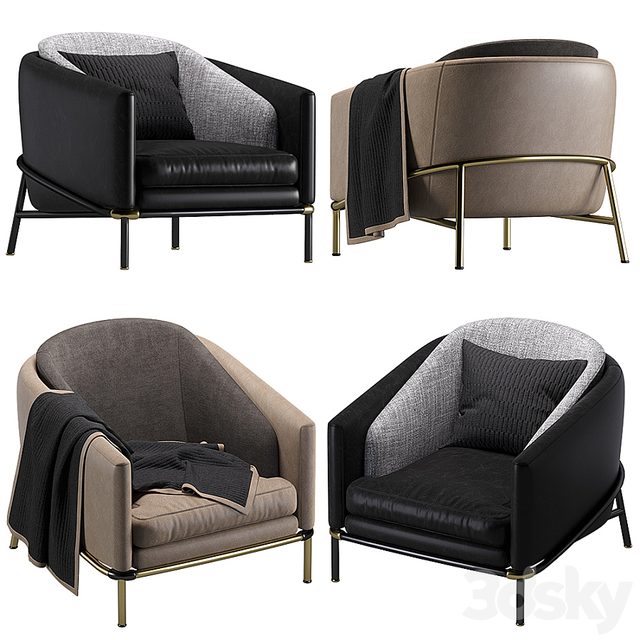 Armchair Minotti Fil noir leather