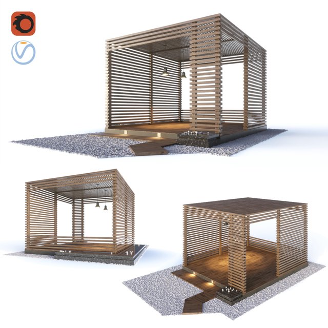 Wooden gazebo in the loft style