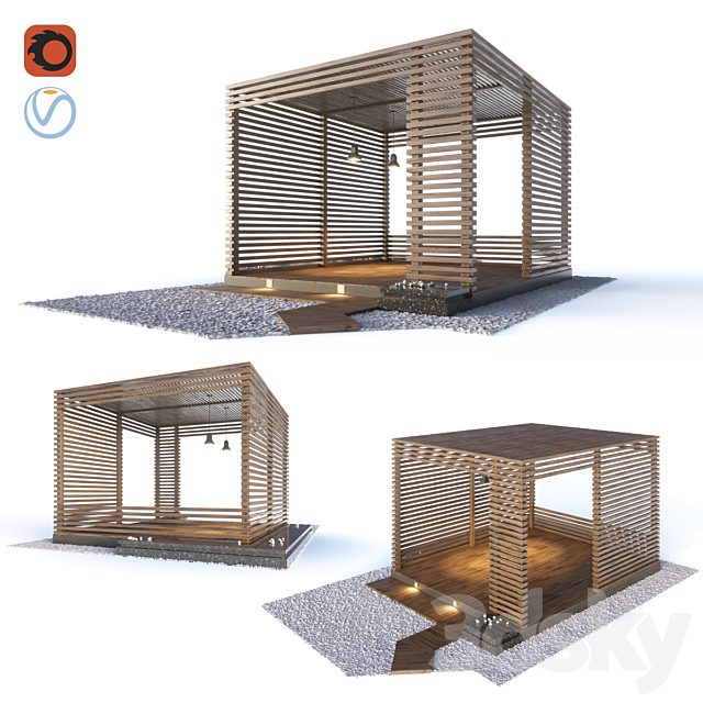 Wooden gazebo in the loft style