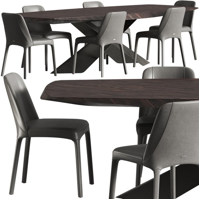 Cattelan Italia Tyron Masterwood and Wilma Chair Dining Set