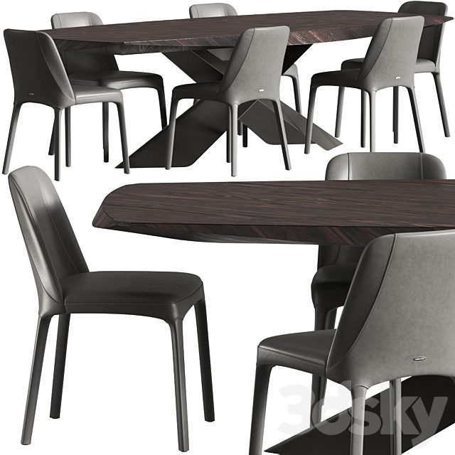 Cattelan Italia Tyron Masterwood and Wilma Chair Dining Set