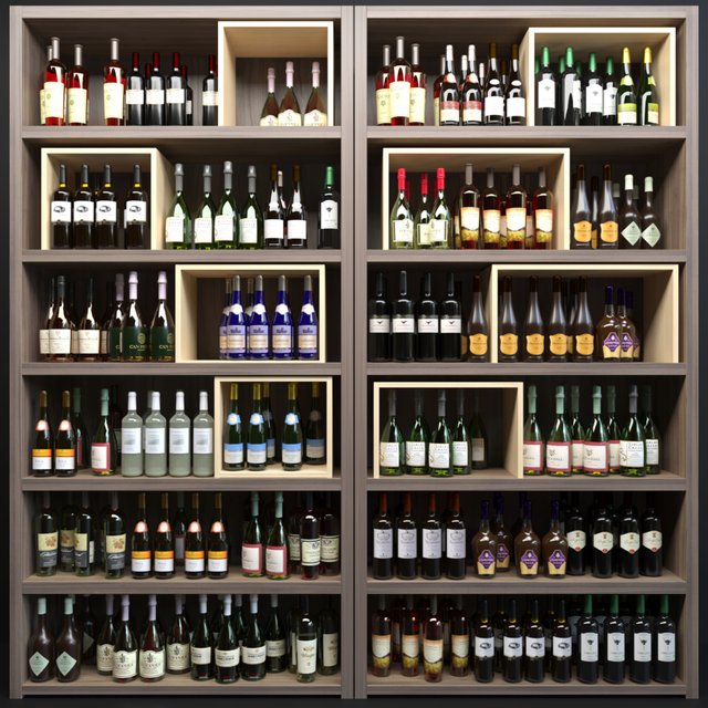Large wine cabinet with sparkling wine. Wine collection