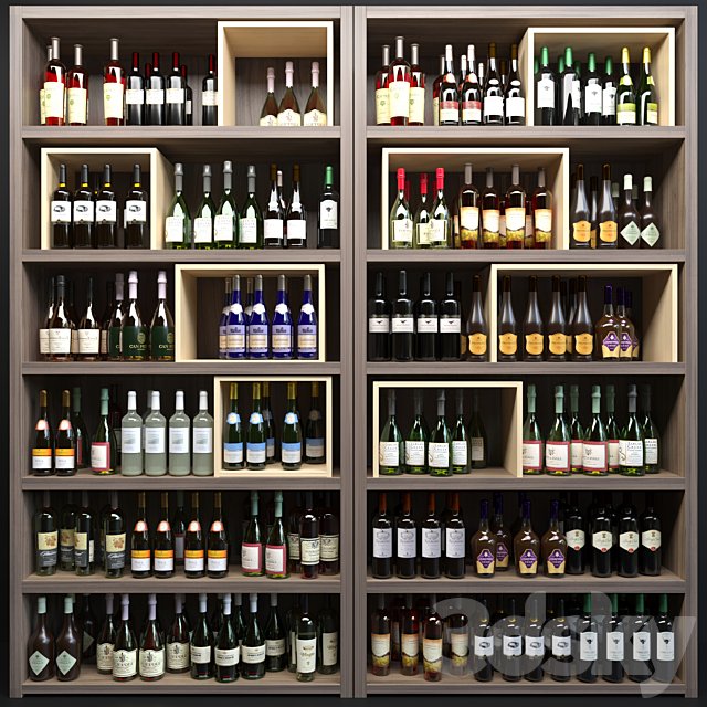 Large wine cabinet with sparkling wine. Wine collection
