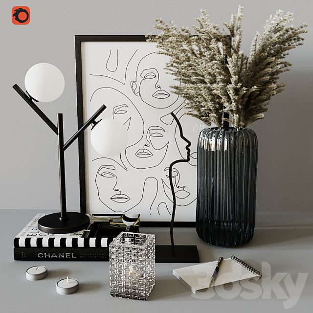 Decorative set with Ribbed Glass Vase