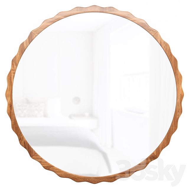 31.5-Inch Round Natural Rubberwood Scalloped Frame Wall Mirror