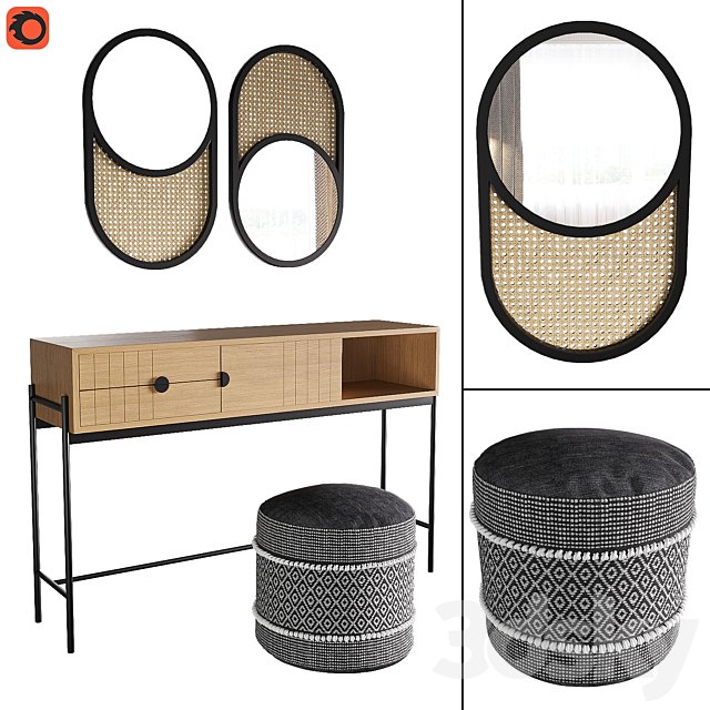 Clara console, Curico pouf, Waska mirror