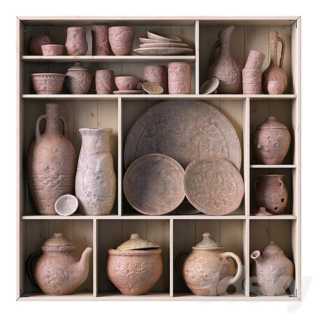 Dishes clay rack n14 / Rack with clay dishes no.14