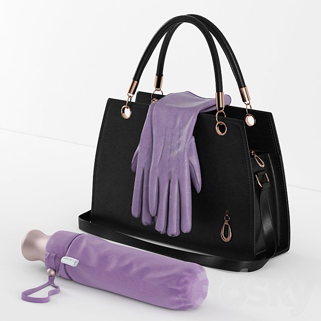 bags, gloves and an umbrella in the bag