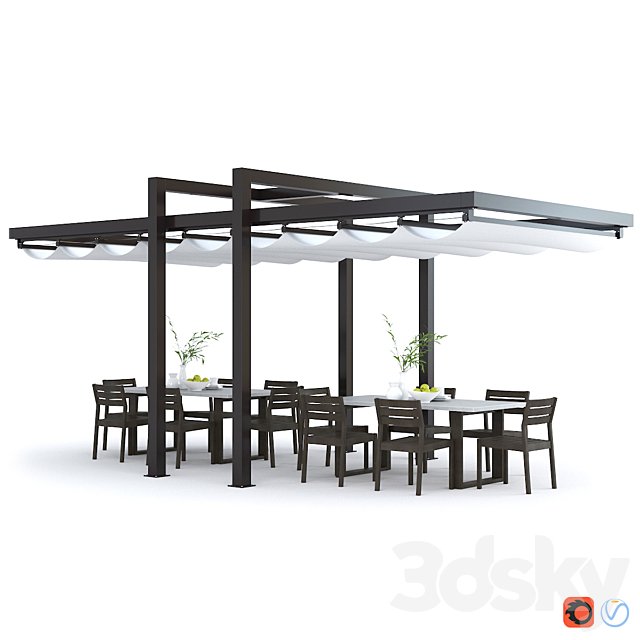 Giulio Barbieri Albatro Pergola and West Elm Concrete Outdoor Dining Table Chair