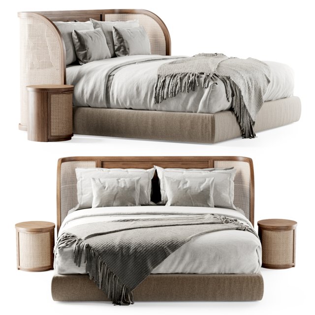 Wooden double bed DB57 / Double bed rattan