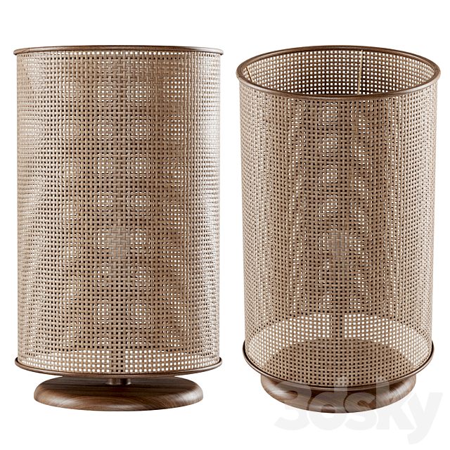 Wooden rattan table lamp L500 / Round table lamp