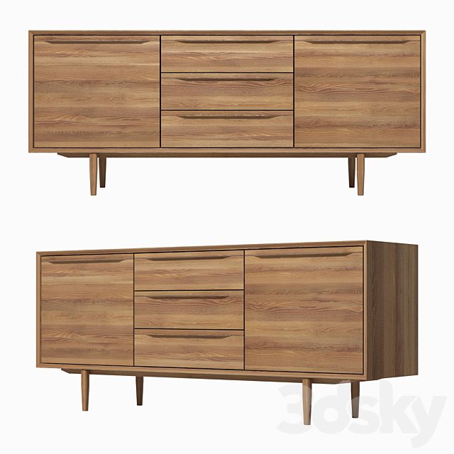 Chest of drawers Bruni with three drawers and doors, 180 * 75 * 45 cm