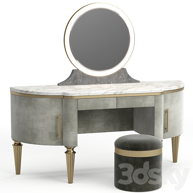 DAME By Longhi dressing table, design by Giuseppe Iasparra with Pouf Loft concept Golden Belt