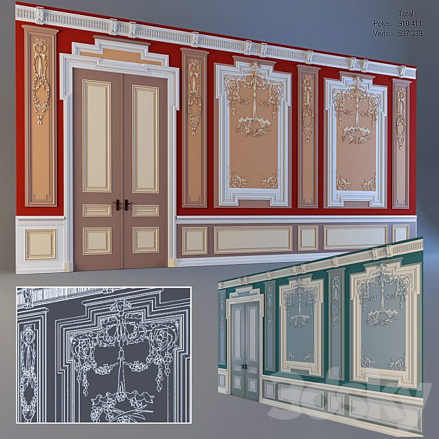 Wall with mouldings and door