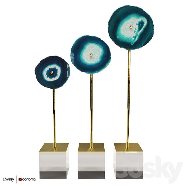 Set of 3 statuettes AGATE DESIGN blue