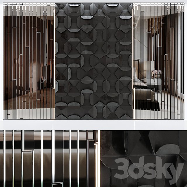 Decorative volumetric wall panel mid century modern Black.