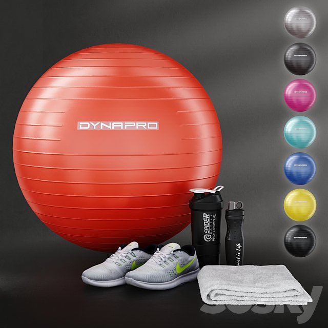 Fitness set for gym decorating. Sport equipment. Set