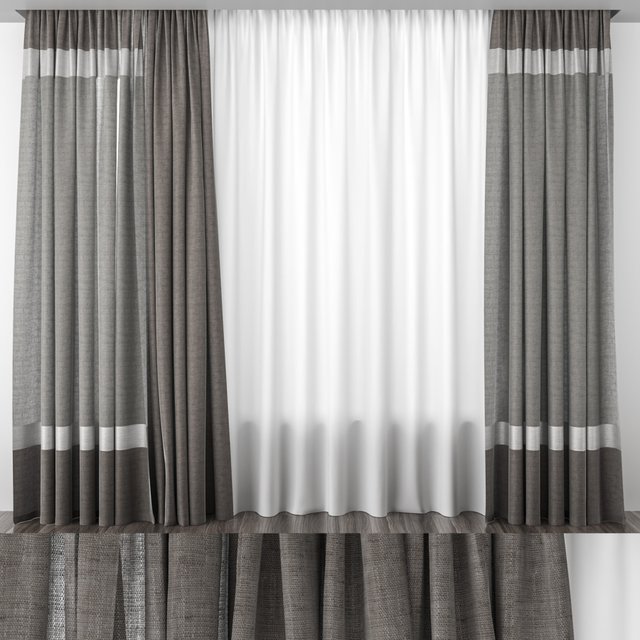 Gray-brown striped curtains