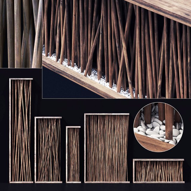 Screen wall branch pebble n1 / Screen in the wall from branches with pebbles "№1