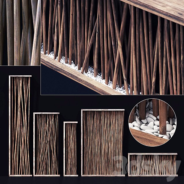 Screen wall branch pebble n1 / Screen in the wall from branches with pebbles "№1