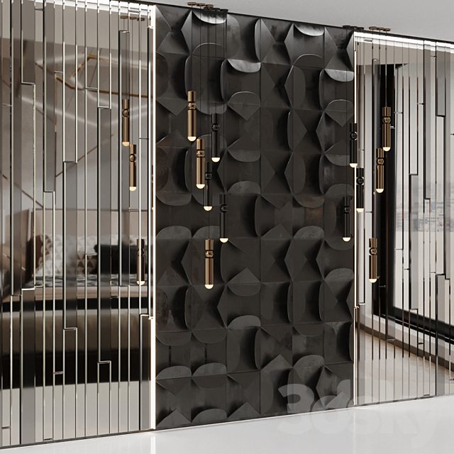 Volumetric wall panel mid century modern Black