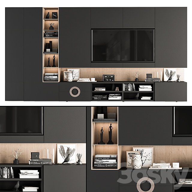 TV Wall Black and Wood - Set 12