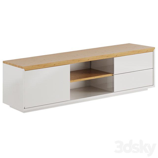 TV cabinet Abilen oak veneer and white lacquered 150 x 44 cm