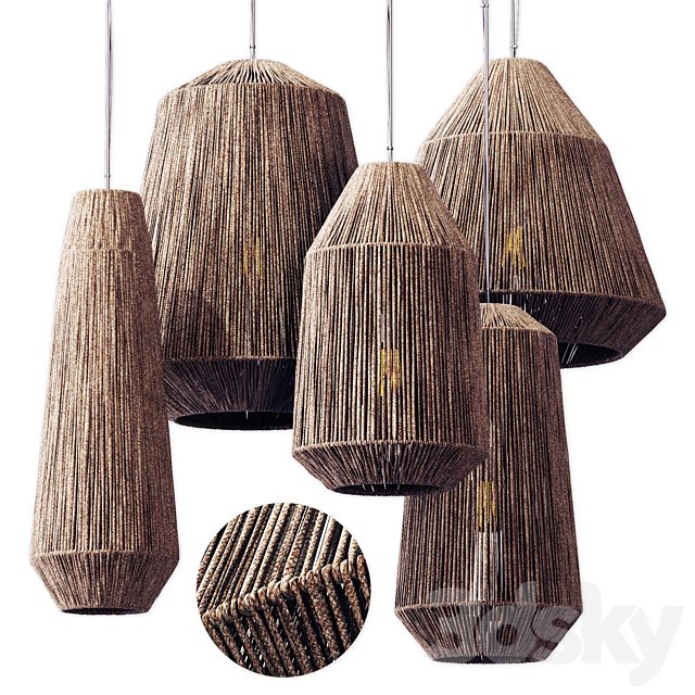 Lamp barrel big rope n2 / Chandelier large barrel made of ropes number 2