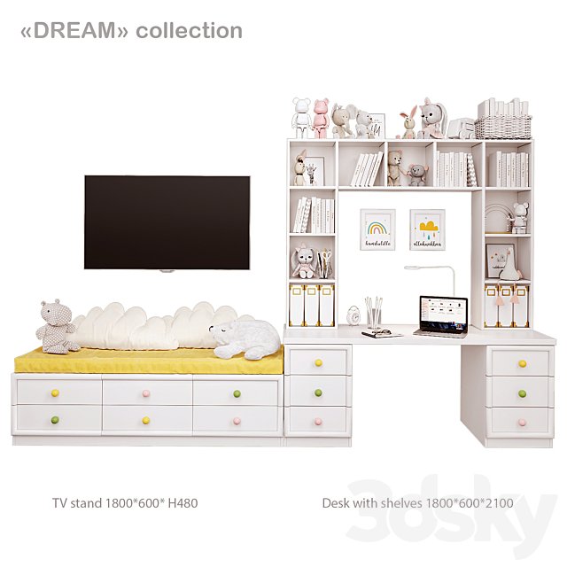 Arbuzov Studio Dream Collection Tv and Desk with Shelves