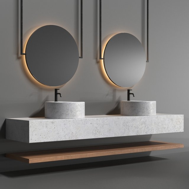 Bathroom set with a surface-mounted washbasin from "Tower" concrete
