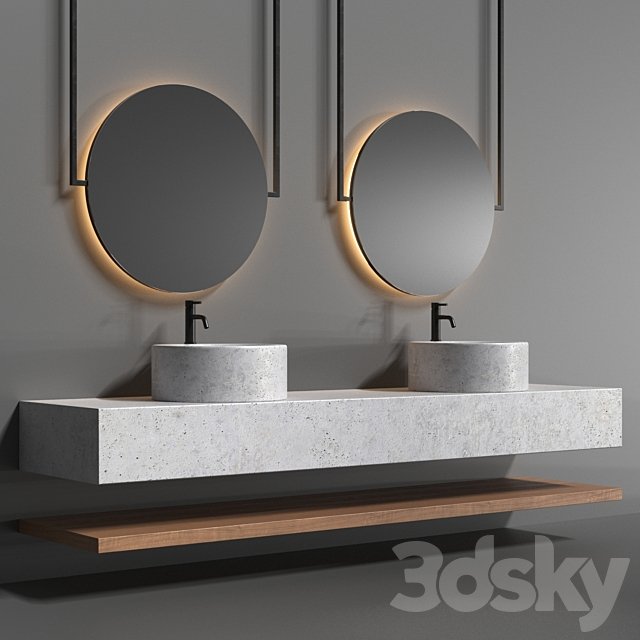 Bathroom set with a surface-mounted washbasin from "Tower" concrete